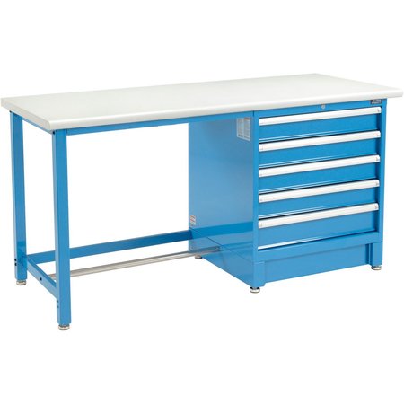GLOBAL INDUSTRIAL 72Wx30D Modular Workbench W/ 5 Drawers, Plastic Laminate Safety Edge, Blue 711157